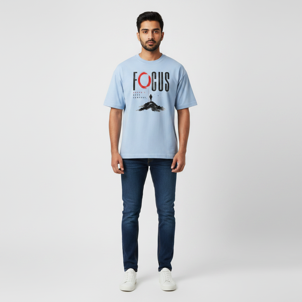 Somokriti Premium Cotton Printed T-Shirt - Focused Solitude | Oversized Fit, Half Sleeve, Round Neck | Unisex