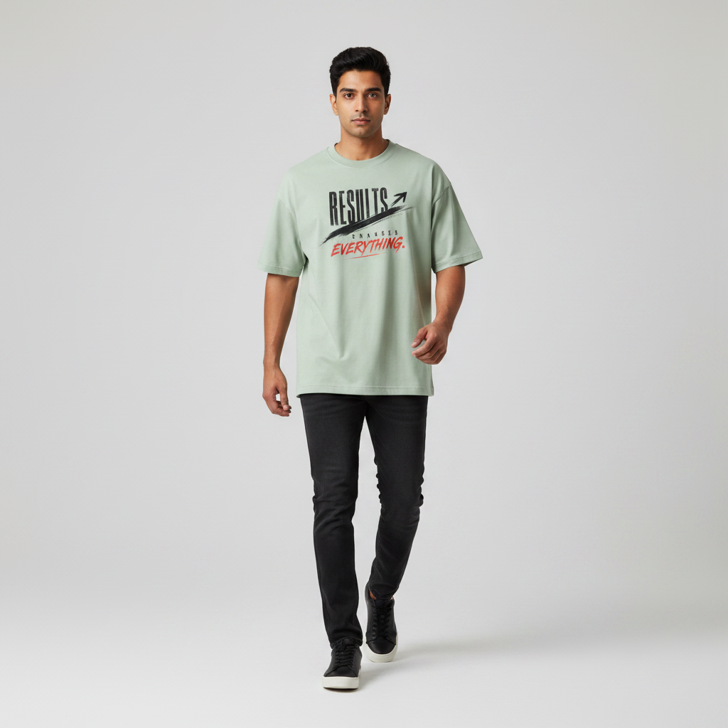 Somokriti Premium Cotton Printed T-Shirt - Bold Results | Oversized Fit, Half Sleeve, Round Neck | Unisex