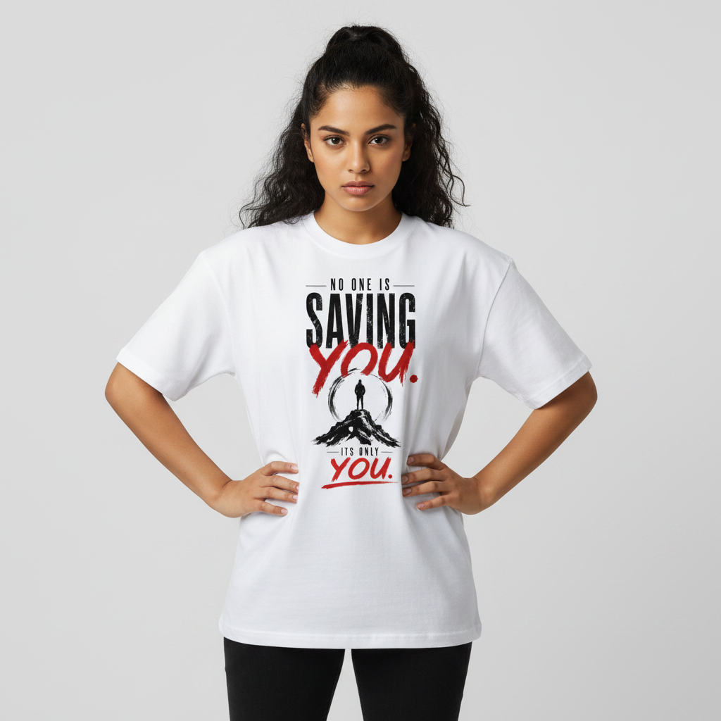 Somokriti Premium Cotton Printed T-Shirt - Self Approval | Oversized Fit, Half Sleeve, Round Neck | Unisex