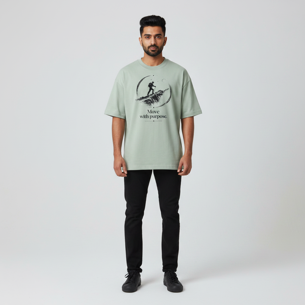 Somokriti Premium Cotton Printed T-Shirt - Purpose Trek | Oversized Fit, Half Sleeve, Round Neck | Unisex