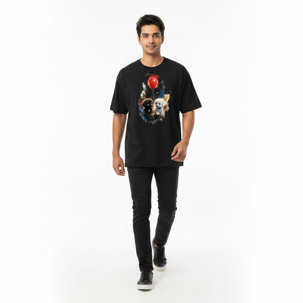 Somokriti Premium Cotton Printed T-Shirt - Pawsome Pair | Oversized Fit, Half Sleeve, Round Neck | Unisex