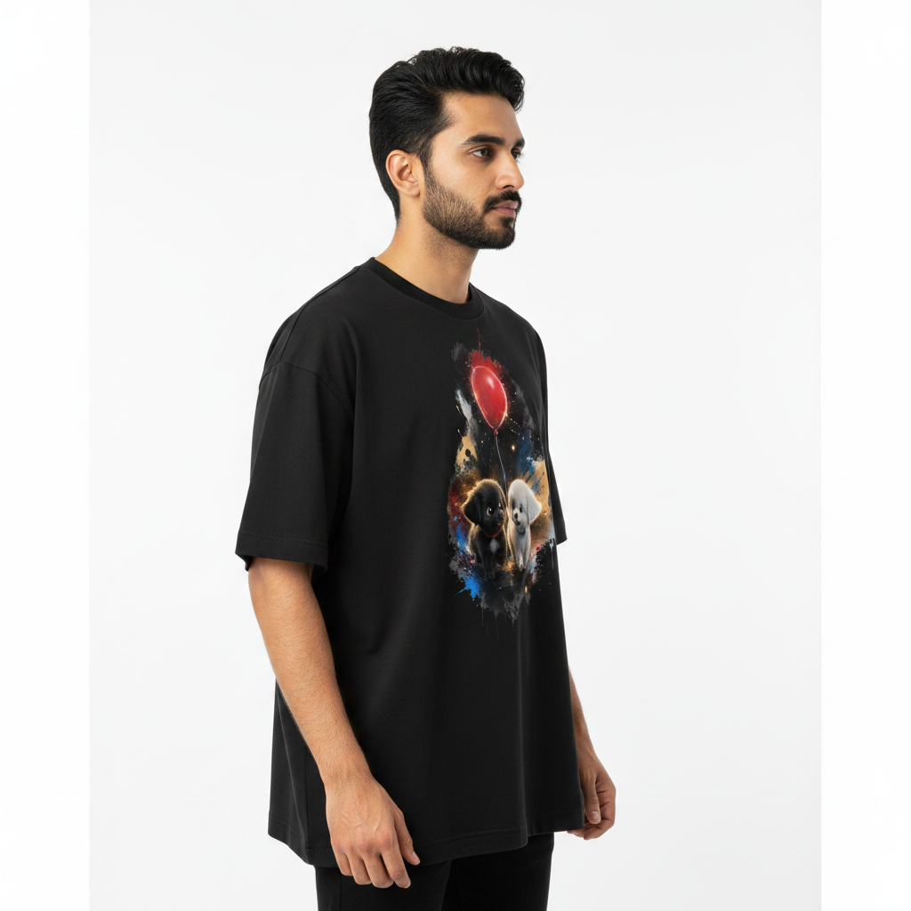 Somokriti Premium Cotton Printed T-Shirt - Pawsome Pair | Oversized Fit, Half Sleeve, Round Neck | Unisex