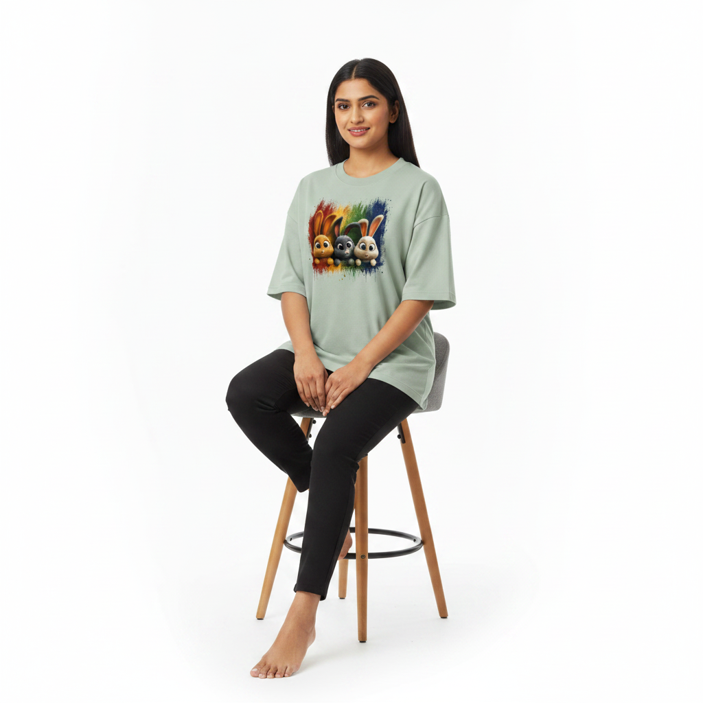 Somokriti Premium Cotton Printed T-Shirt - Bunny Brigade | Oversized Fit, Half Sleeve, Round Neck | Unisex