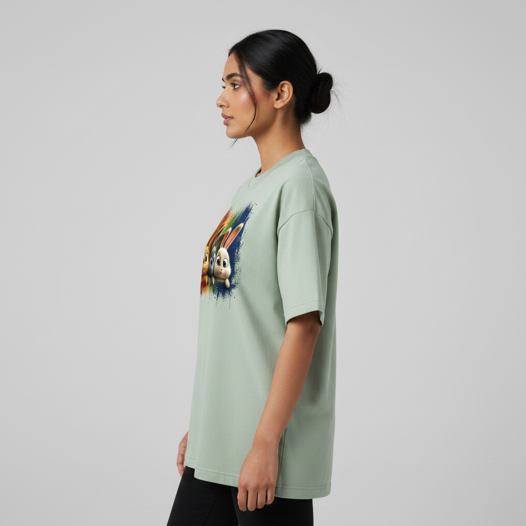 Somokriti Premium Cotton Printed T-Shirt - Bunny Brigade | Oversized Fit, Half Sleeve, Round Neck | Unisex