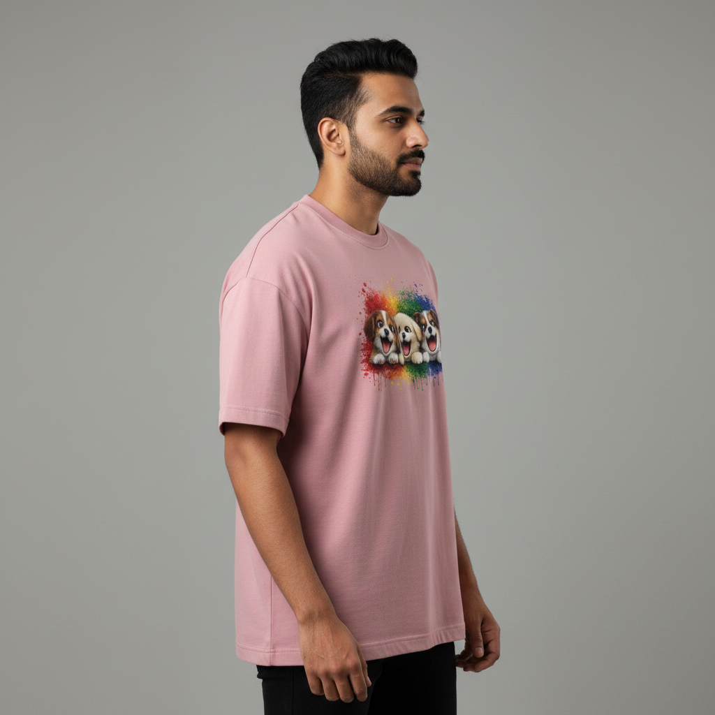 Somokriti Premium Cotton Printed T-Shirt - Puppy Parade | Oversized Fit, Half Sleeve, Round Neck | Unisex