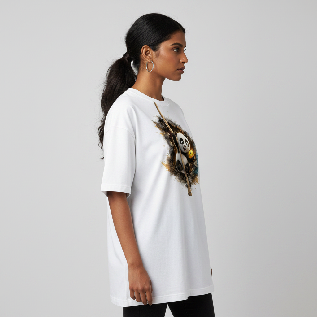 Somokriti Premium Cotton Printed T-Shirt - Panda Swing | Oversized Fit, Half Sleeve, Round Neck | Unisex