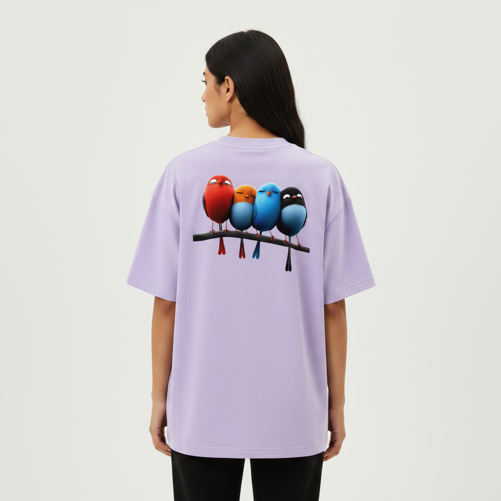 Somokriti Premium Cotton Printed T-Shirt - Feather Squad | Oversized Fit, Half Sleeve, Round Neck | Unisex