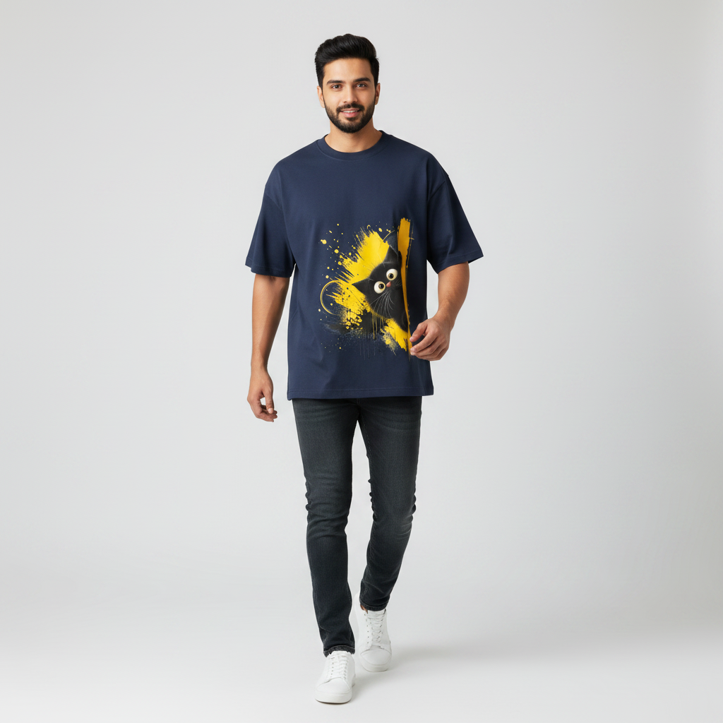 Somokriti Premium Cotton Printed T-Shirt - Curious Peek | Oversized Fit, Half Sleeve, Round Neck | Unisex
