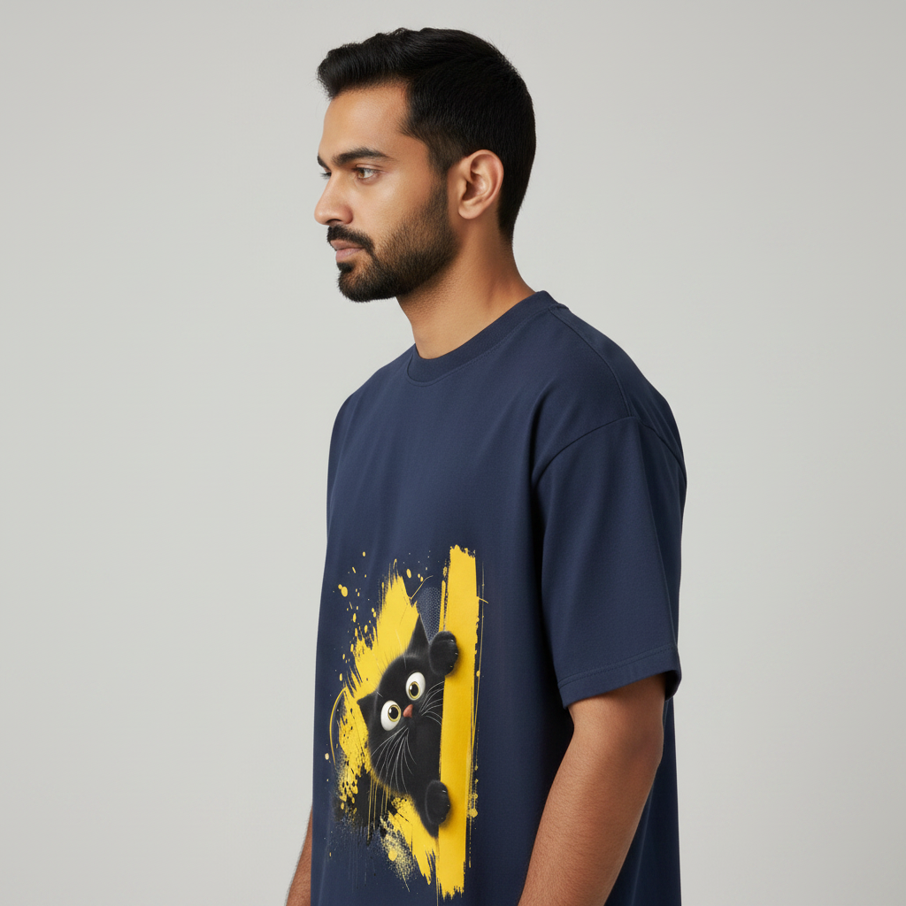 Somokriti Premium Cotton Printed T-Shirt - Curious Peek | Oversized Fit, Half Sleeve, Round Neck | Unisex
