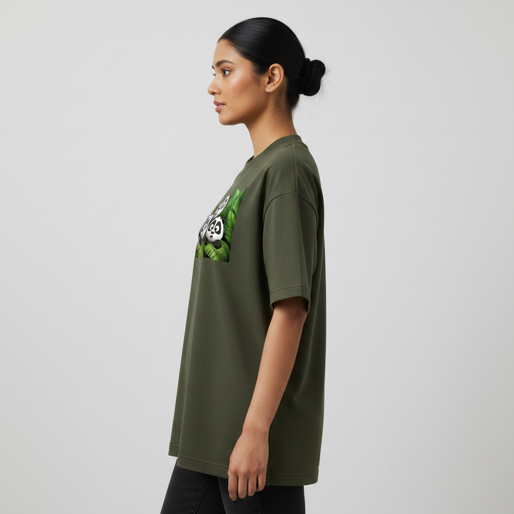 Somokriti Premium Cotton Printed T-Shirt - Panda Paradise | Oversized Fit, Half Sleeve, Round Neck | Unisex
