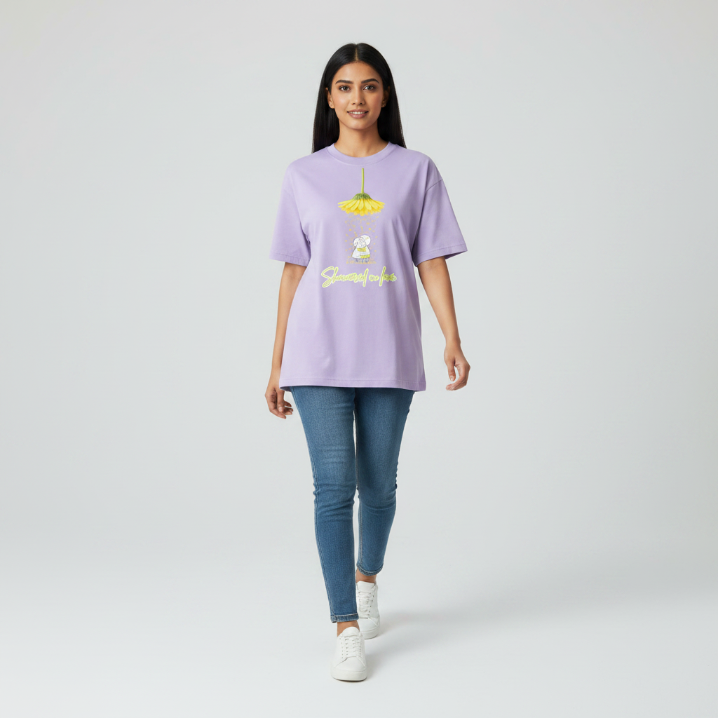 Somokriti Premium Cotton Printed T-Shirt - Showered in Love | Oversized Fit, Half Sleeve, Round Neck | Girls, Women