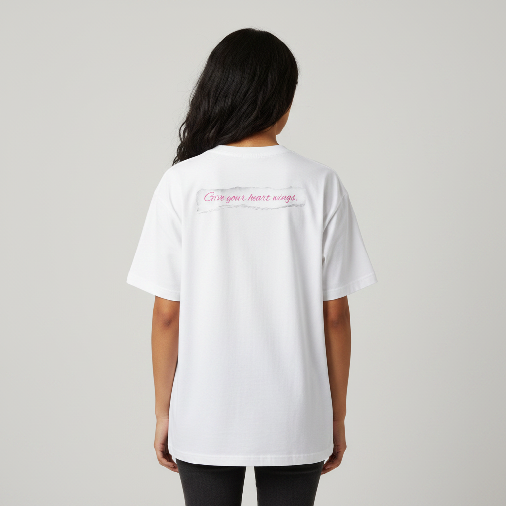 Somokriti Premium Cotton Printed T-Shirt - Heart Wings | Oversized Fit, Half Sleeve, Round Neck | Girls, Women