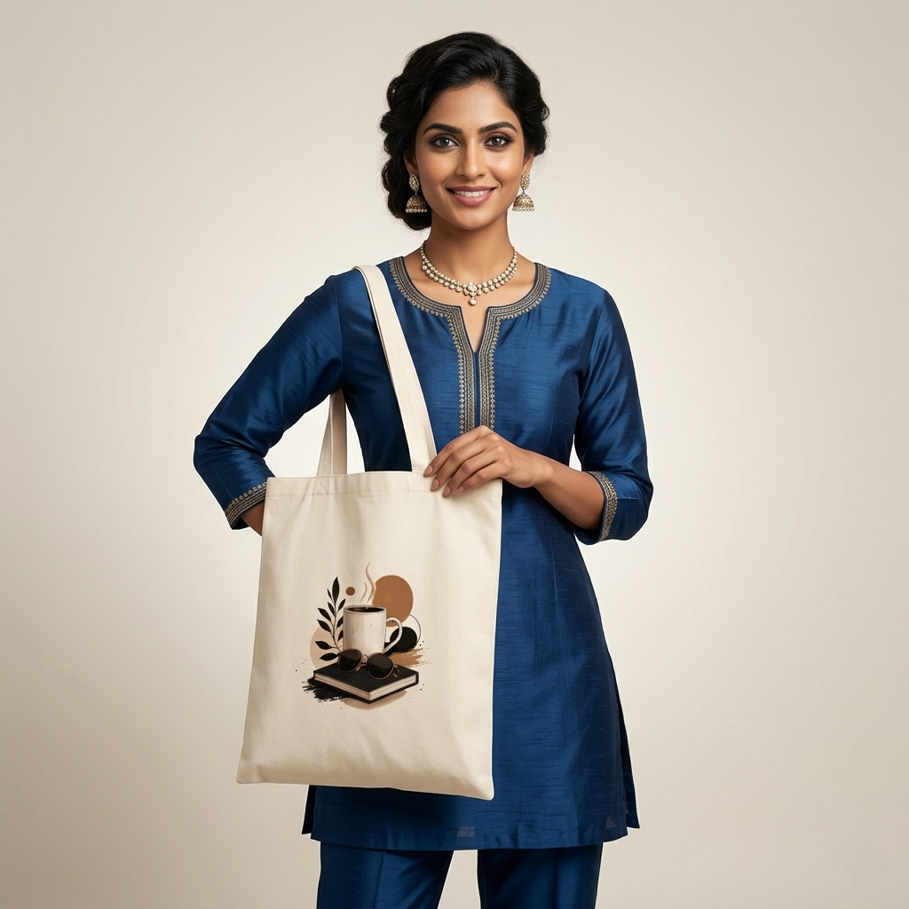 Somokriti Premium Cotton Tote Bag - Coffee Time | 220 GSM | Printed | 12x14 Inch