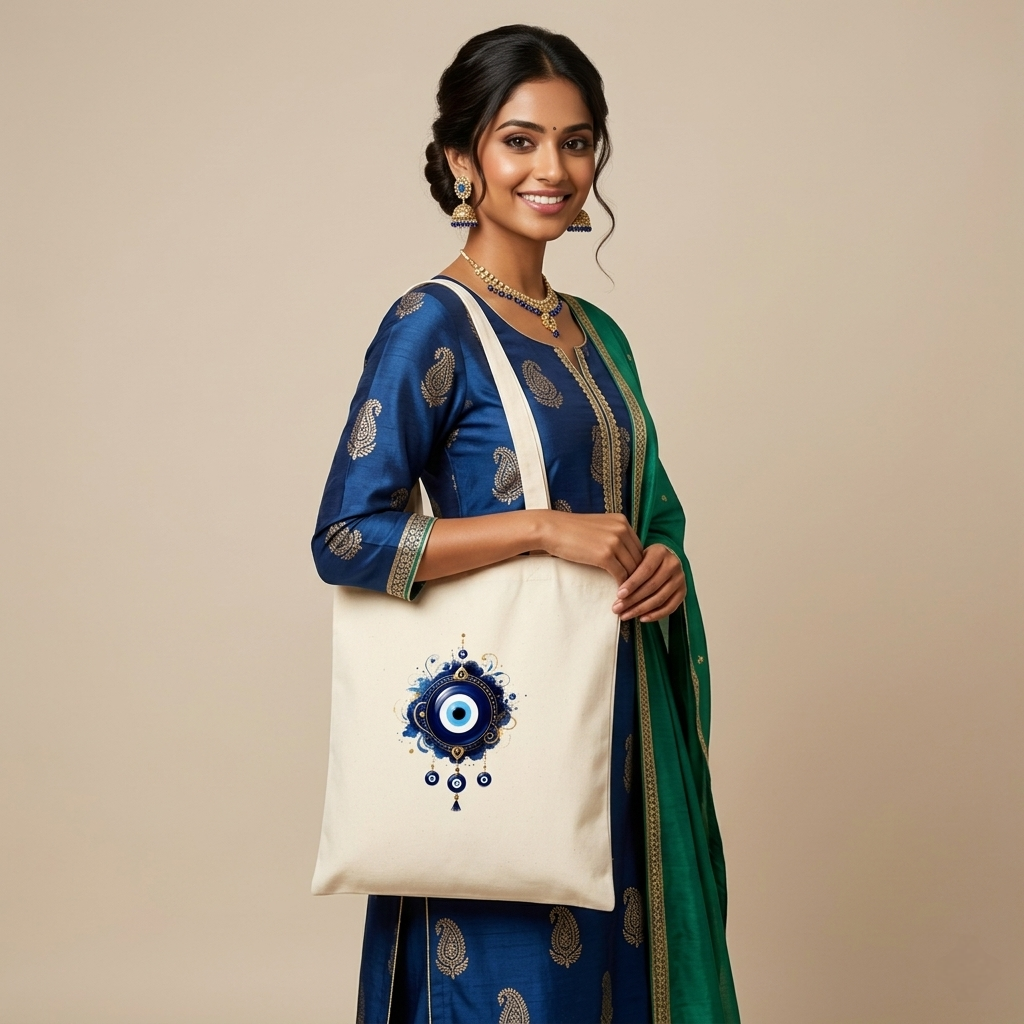 Somokriti Premium Cotton Tote Bag - Blue Eye | 220 GSM | Printed | 12x14 Inch