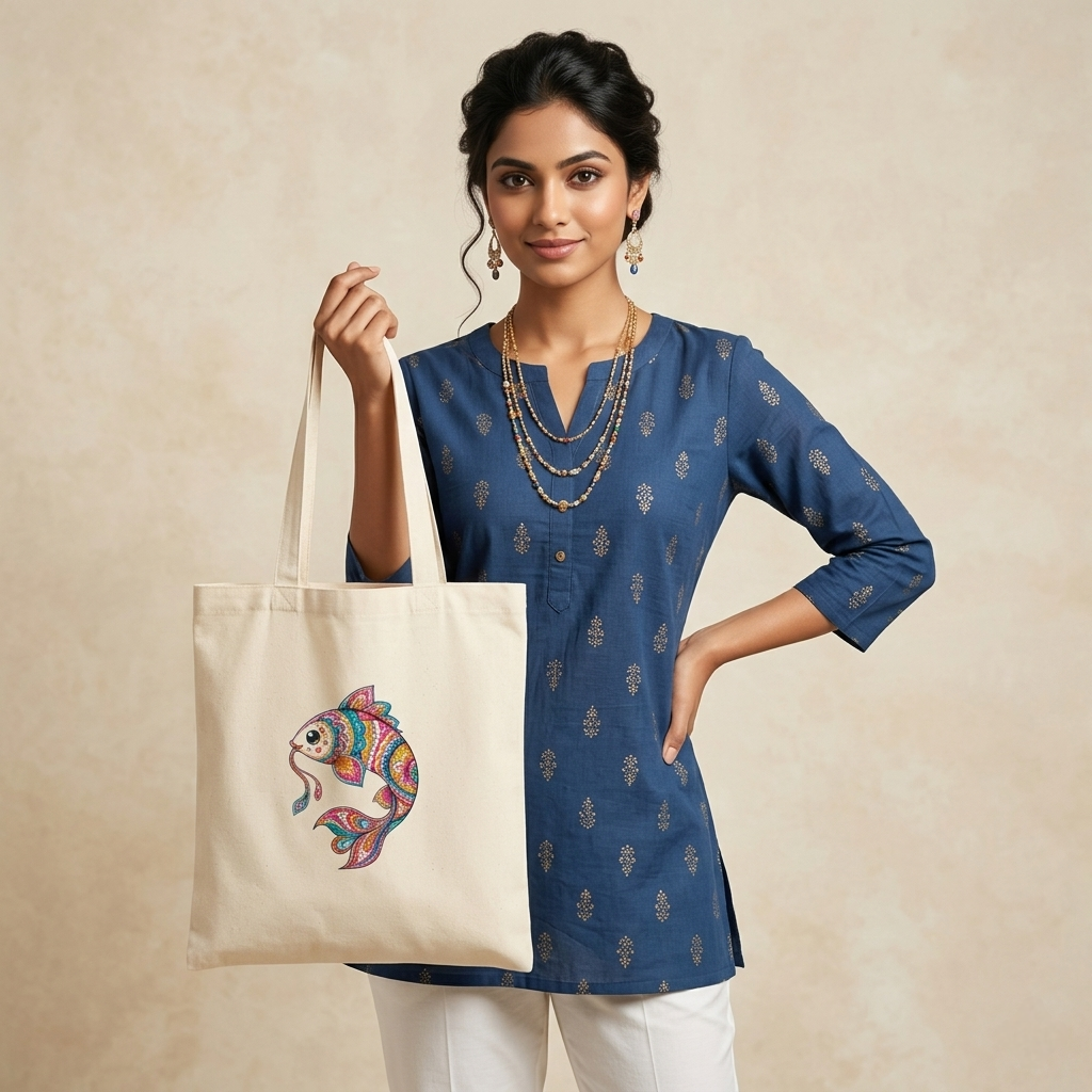 Somokriti Premium Cotton Tote Bag - Fancy Fish | 220 GSM | Printed | 12x14 Inch