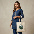 Somokriti Premium Cotton Tote Bag - Royal Peacock | 220 GSM | Printed | 12x14 Inch