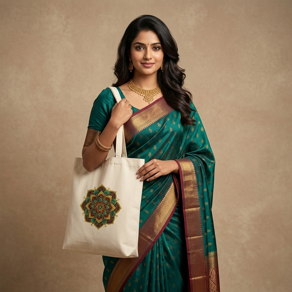 Somokriti Premium Cotton Tote Bag - Royal Mandala | 220 GSM | Printed | 12x14 Inch