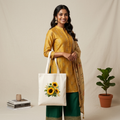 Somokriti Premium Cotton Tote Bag - Sunflower Bloom | 220 GSM | Printed | 12x14 Inch