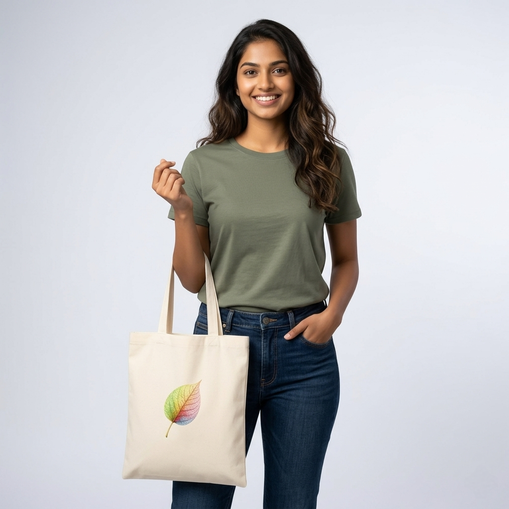 Somokriti Premium Cotton Tote Bag - Rainbow Leaf | 220 GSM | Printed | 12x14 Inch
