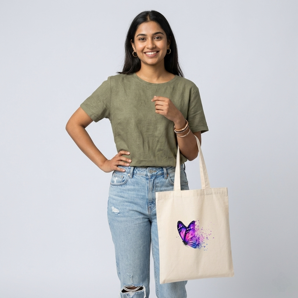 Somokriti Premium Cotton Tote Bag - Dream Butterfly | 220 GSM | Printed | 12x14 Inch