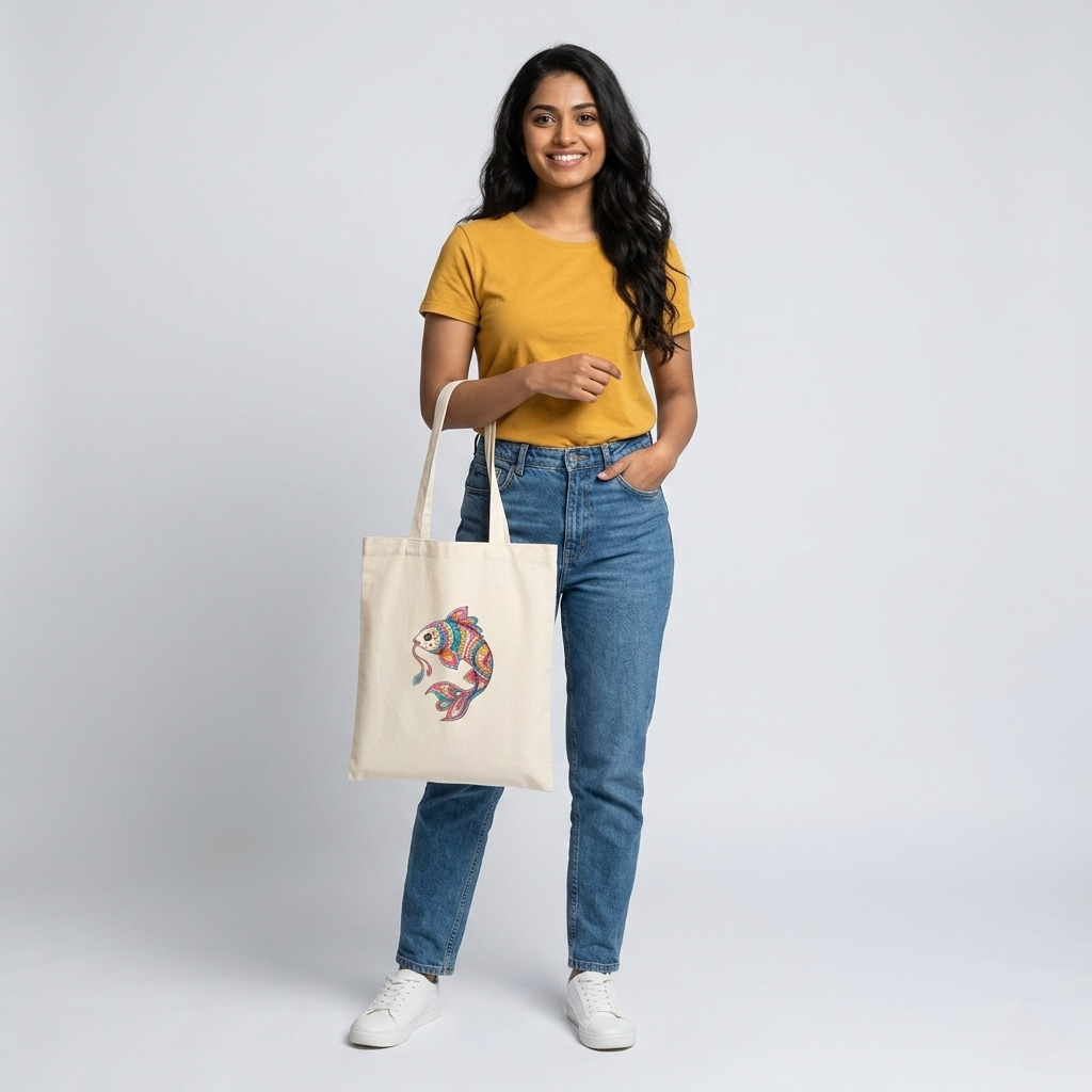 Somokriti Premium Cotton Tote Bag - Fancy Fish | 220 GSM | Printed | 12x14 Inch
