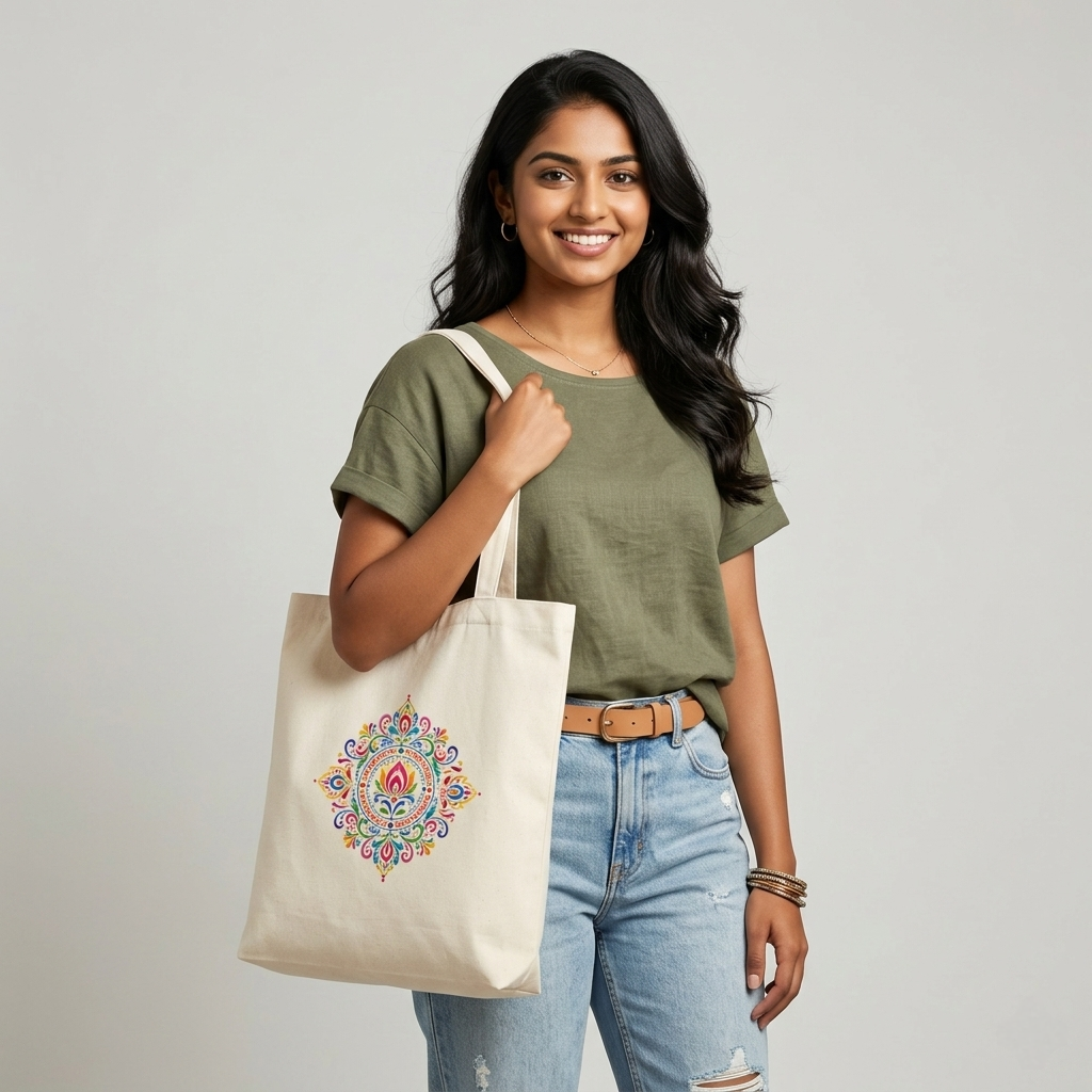 Somokriti Premium Cotton Tote Bag - Rangoli | 220 GSM | Printed | 12x14 Inch