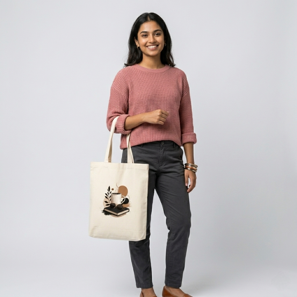 Somokriti Premium Cotton Tote Bag - Coffee Time | 220 GSM | Printed | 12x14 Inch