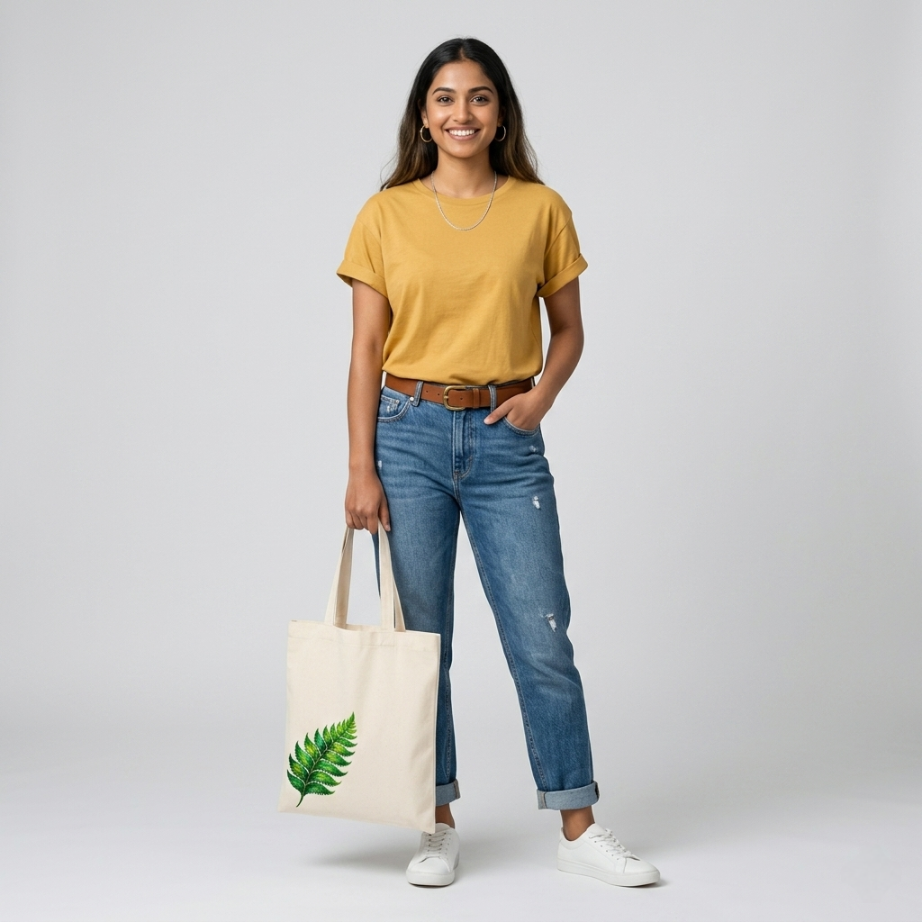 Somokriti Premium Cotton Tote Bag - Green Leaf | 220 GSM | Printed | 12x14 Inch