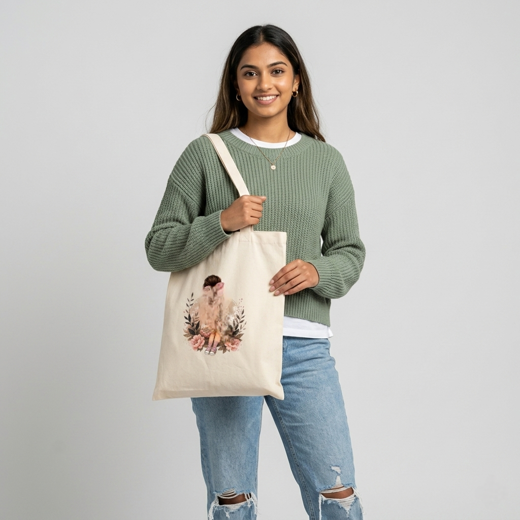 Somokriti Premium Cotton Tote Bag - Cute Doll | 220 GSM | Printed | 12x14 Inch
