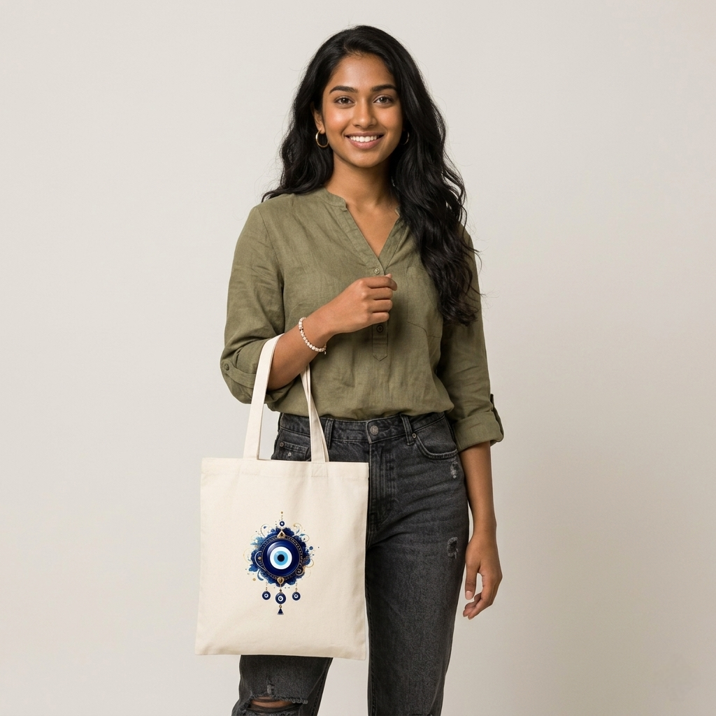 Somokriti Premium Cotton Tote Bag - Blue Eye | 220 GSM | Printed | 12x14 Inch