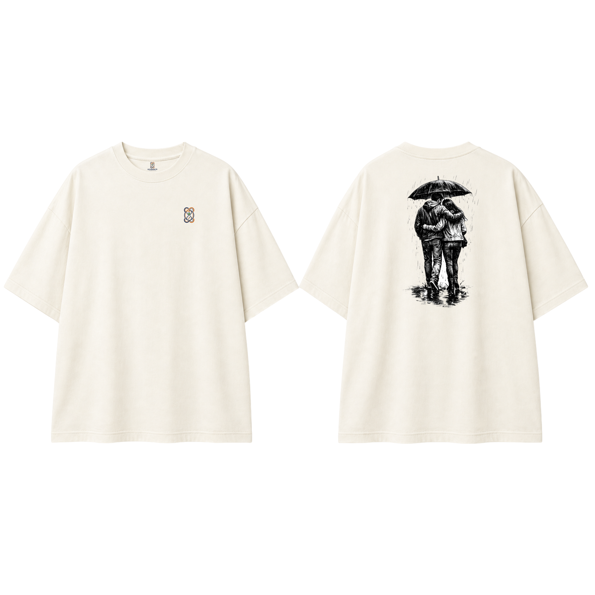 Somokriti Premium Cotton Printed T-Shirt - Umbrella Tales | Oversized Fit, Half Sleeve, Round Neck | Unisex