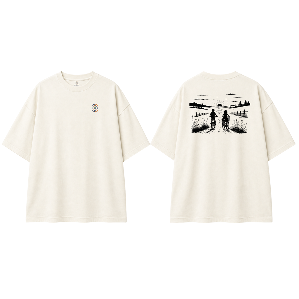 Somokriti Premium Cotton Printed T-Shirt - Sunset Escape | Oversized Fit, Half Sleeve, Round Neck | Unisex