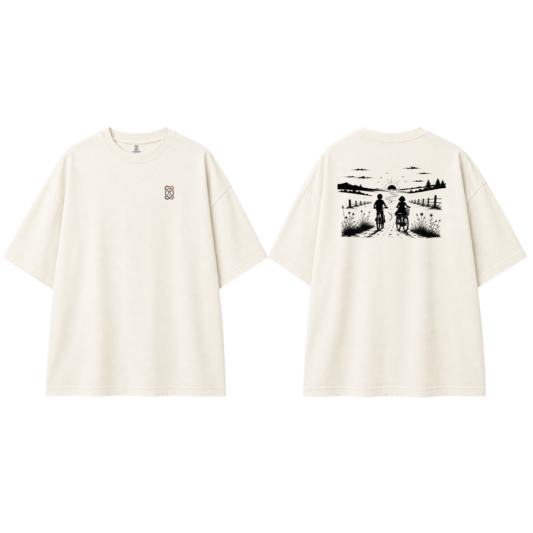 Somokriti Premium Cotton Printed T-Shirt - Sunset Escape | Oversized Fit, Half Sleeve, Round Neck | Unisex