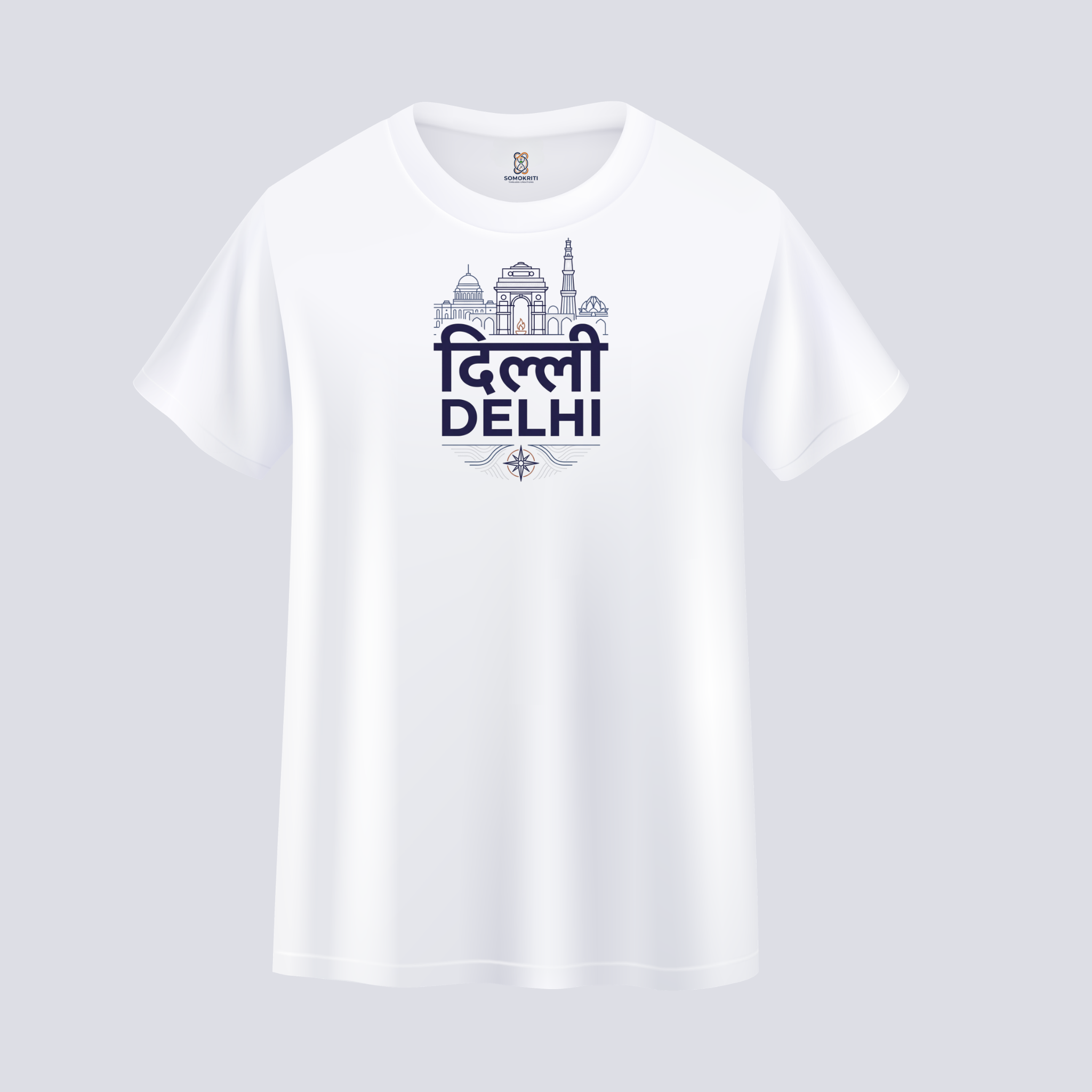 Somokriti Unisex Premium Cotton Printed T-Shirt - The Delhi Skyline | Minimalist Capital | Regular Fit, Half Sleeve, Round Neck