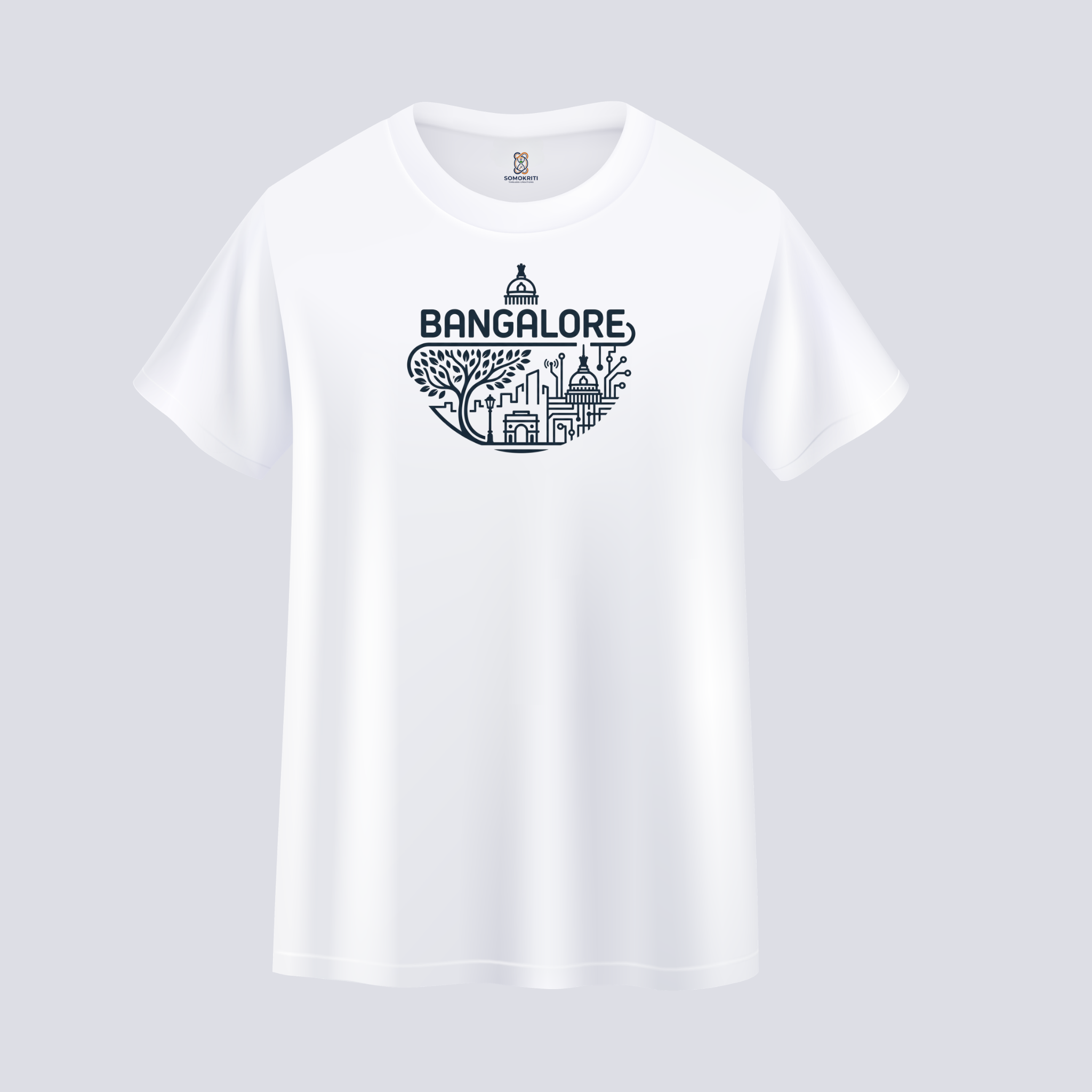 Somokriti Unisex Premium Cotton Printed T-Shirt - The Silicon Garden | Bangalore Cityscape | Regular Fit, Half Sleeve, Round Neck