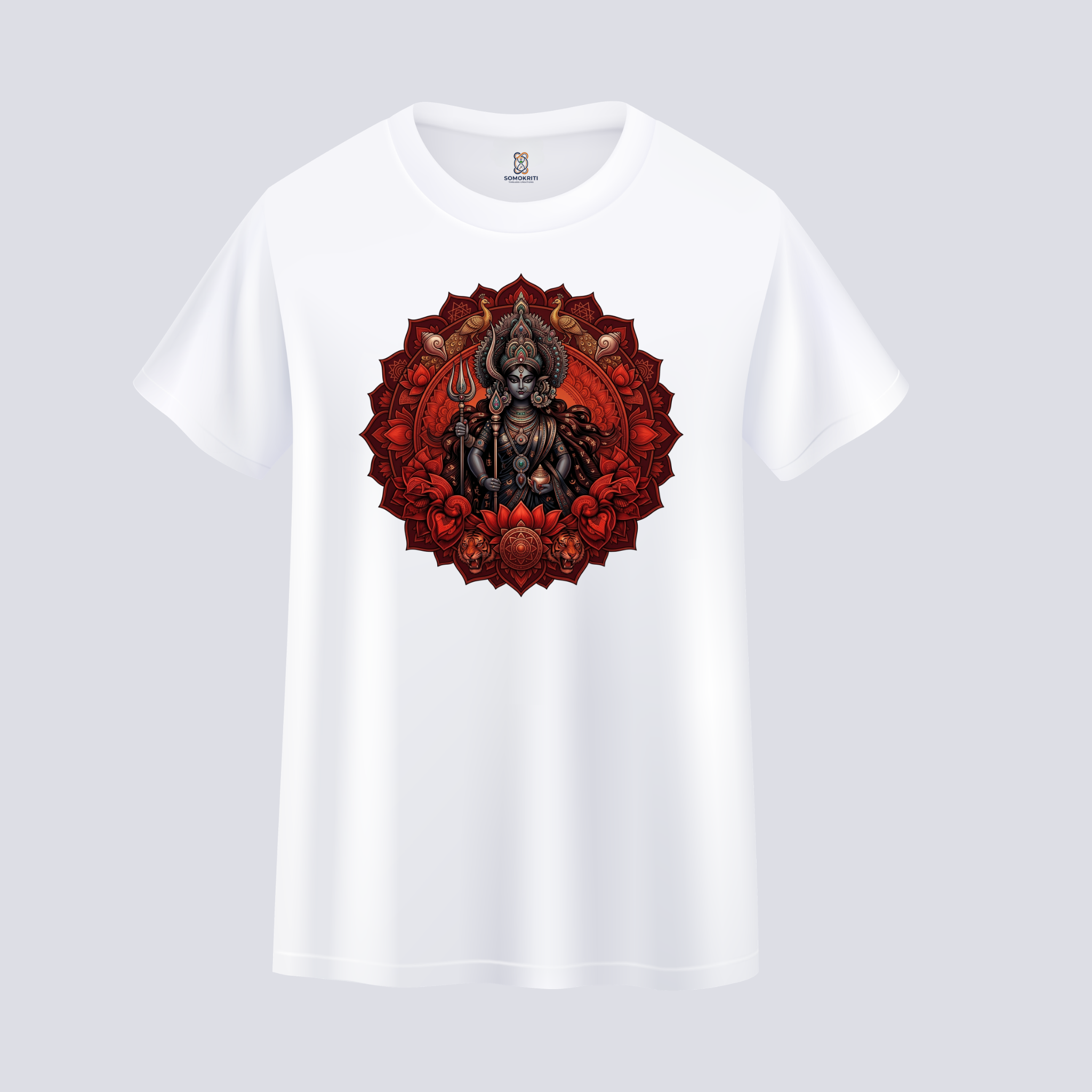 Somokriti Unisex Premium Cotton Printed T-Shirt - The Shakti Mandala | Fierce Grace Maa Durga | Regular Fit, Half Sleeve, Round Neck