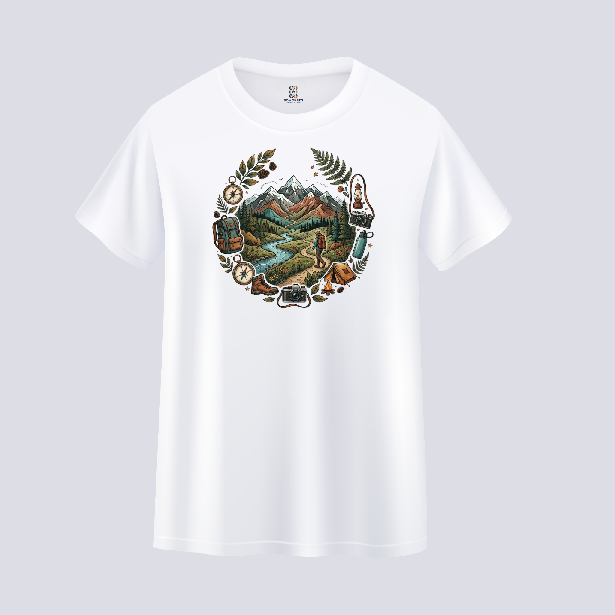 Somokriti Unisex Premium Cotton Printed T-Shirt - The Explorer's Compass | Regular Fit, Half Sleeve, Round Neck
