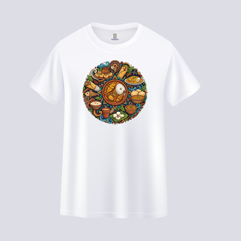 Somokriti Unisex Premium Cotton Printed T-Shirt - The Flavors of Bengal | Regular Fit, Half Sleeve, Round Neck