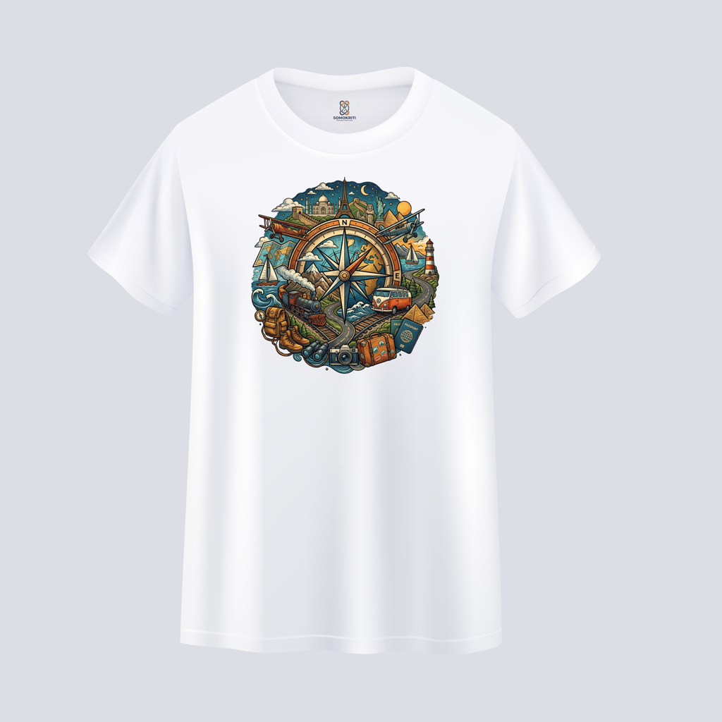 Somokriti Unisex Premium Cotton Printed T-Shirt - The Global Odyssey | Regular Fit, Half Sleeve, Round Neck