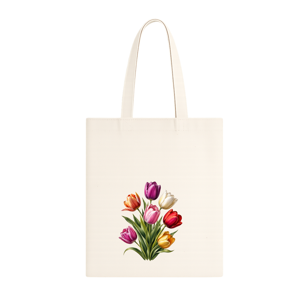 Somokriti Premium Cotton Tote Bag - Tulip Bloom | 220 GSM | Printed | 12x14 Inch
