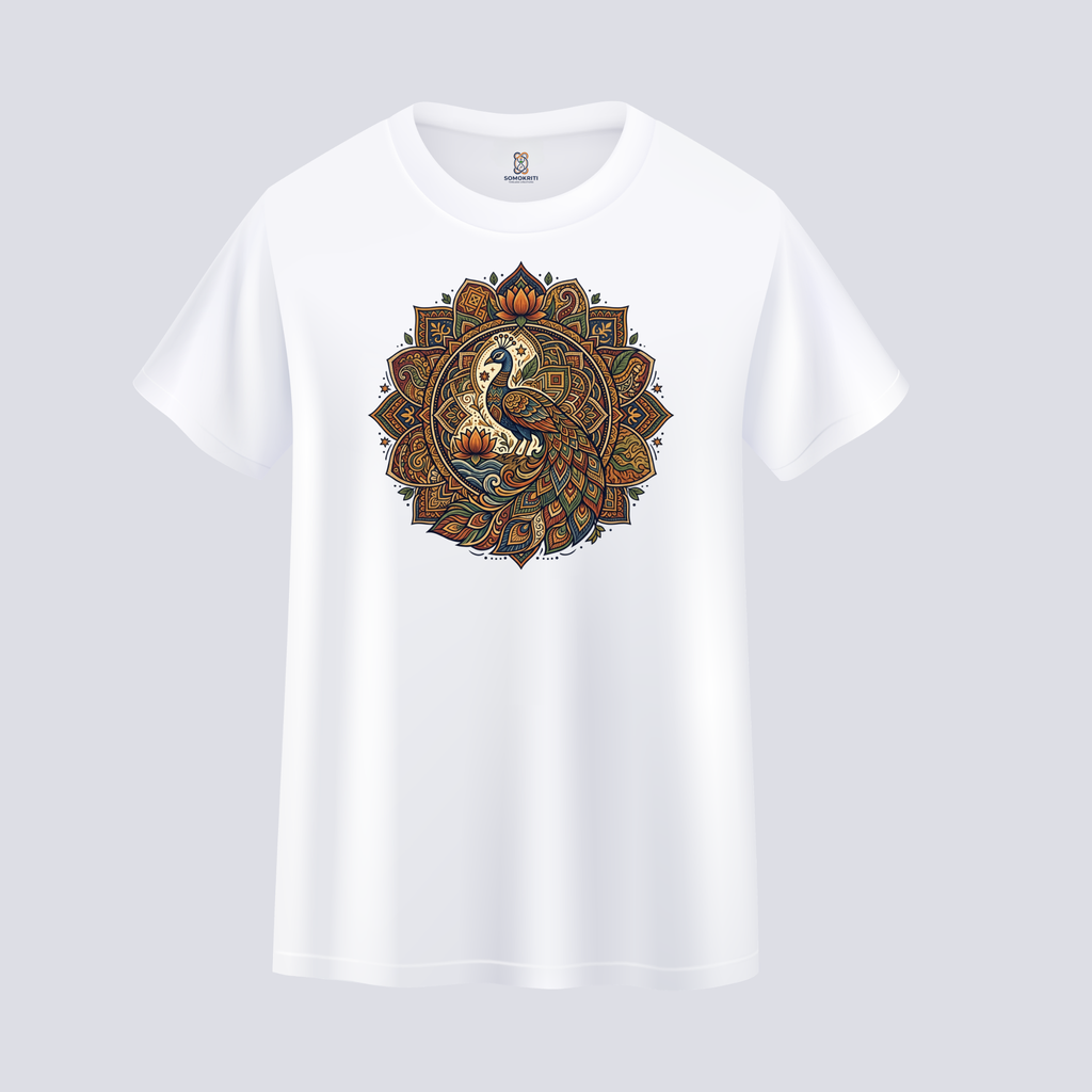 Somokriti Unisex Premium Cotton Printed T-Shirt - The Mayur Mandala | Regular Fit, Half Sleeve, Round Neck