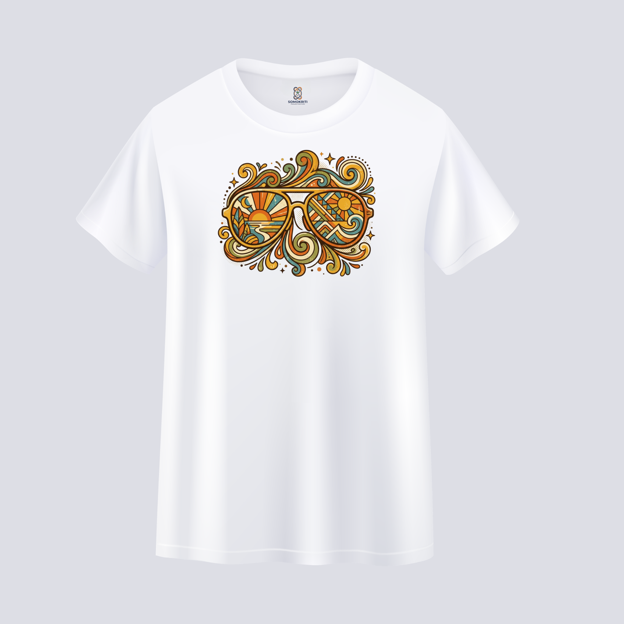 Somokriti Unisex Premium Cotton Printed T-Shirt - The Summer Soul Retro Aviator | Regular Fit, Half Sleeve, Round Neck