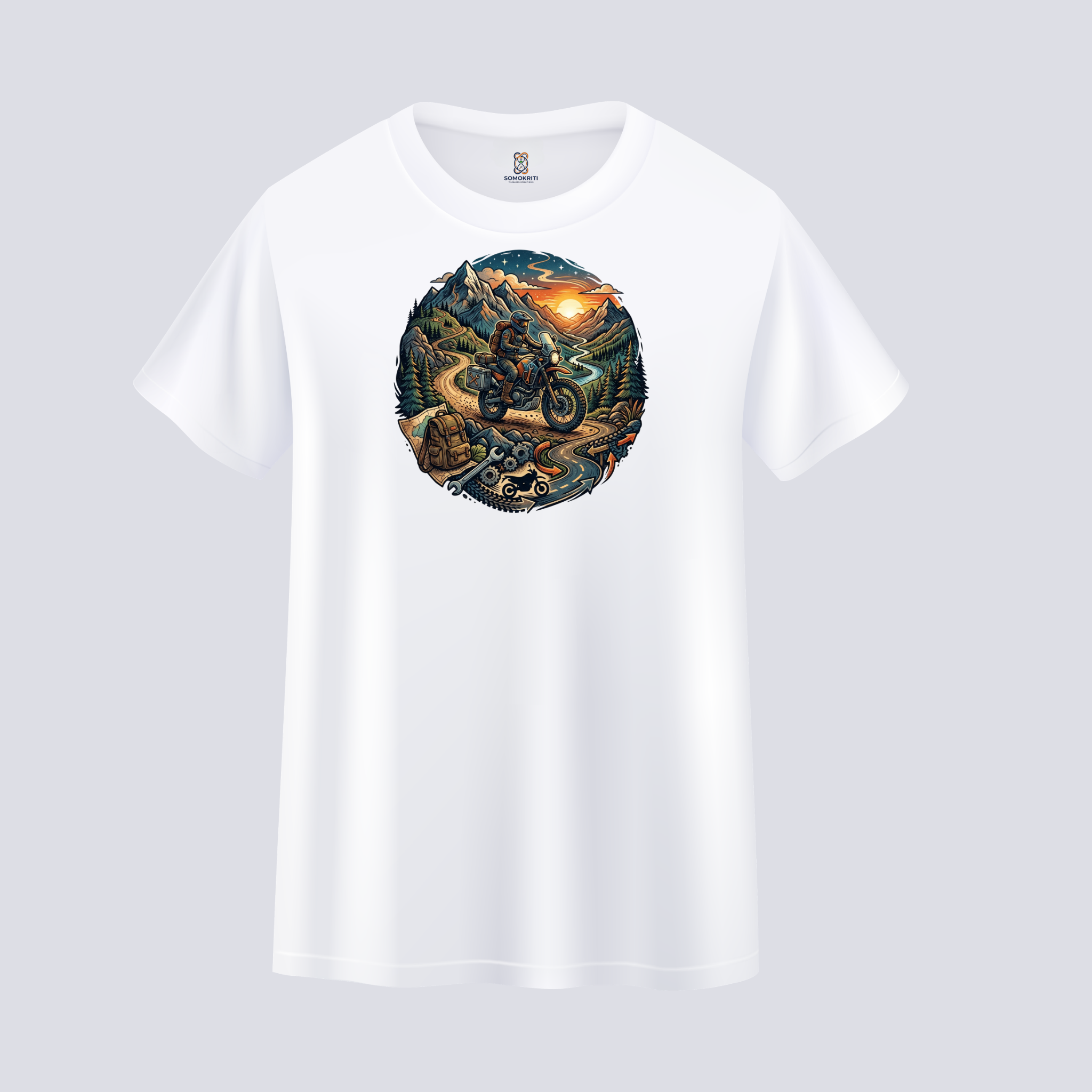 Somokriti Unisex Premium Cotton Printed T-Shirt - The Mountain Pass | Regular Fit, Half Sleeve, Round Neck