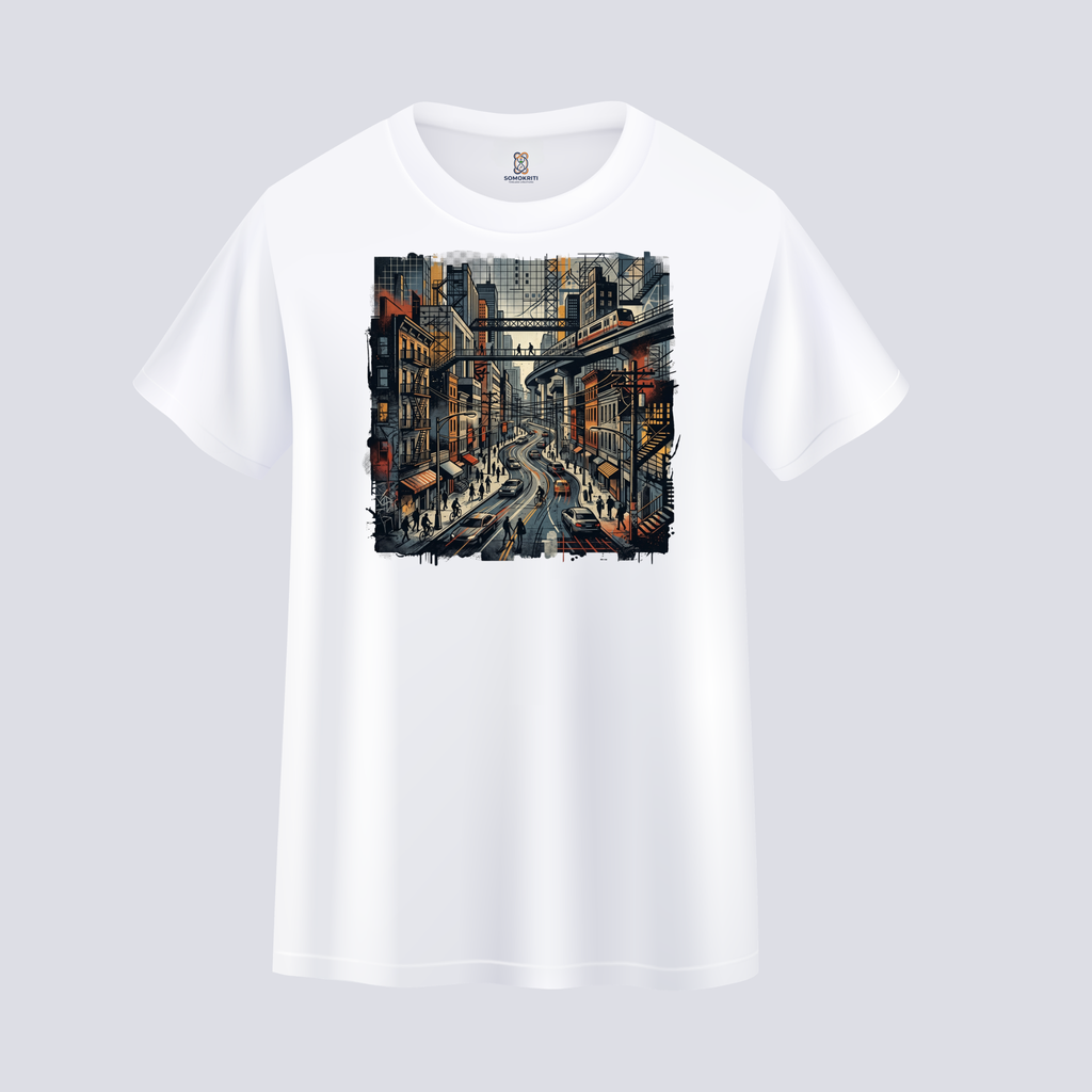 Somokriti Unisex Premium Cotton Printed T-Shirt - The Urban Pulse | Regular Fit, Half Sleeve, Round Neck