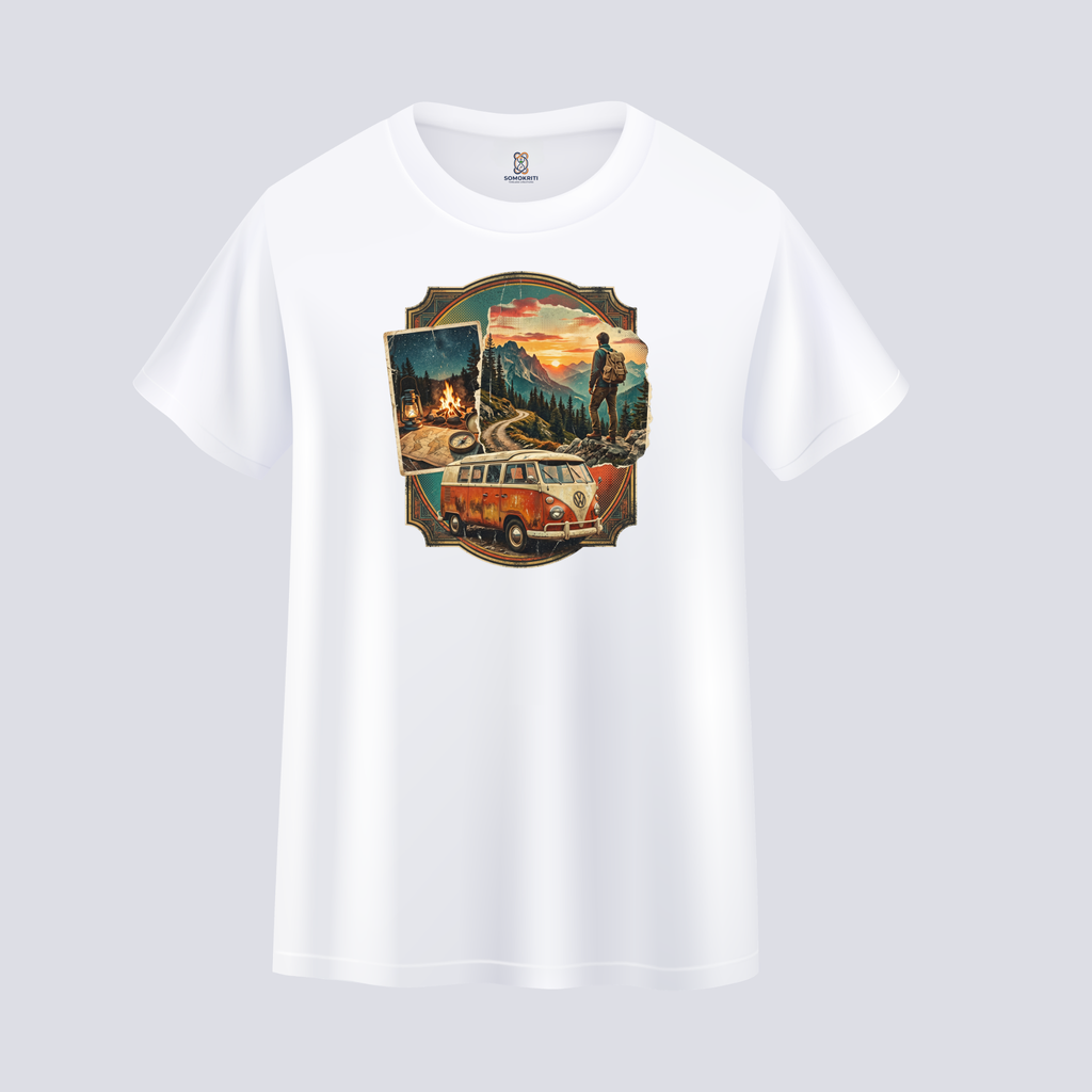 Somokriti Unisex Premium Cotton Printed T-Shirt - The Nomad Scrapbook | Regular Fit, Half Sleeve, Round Neck