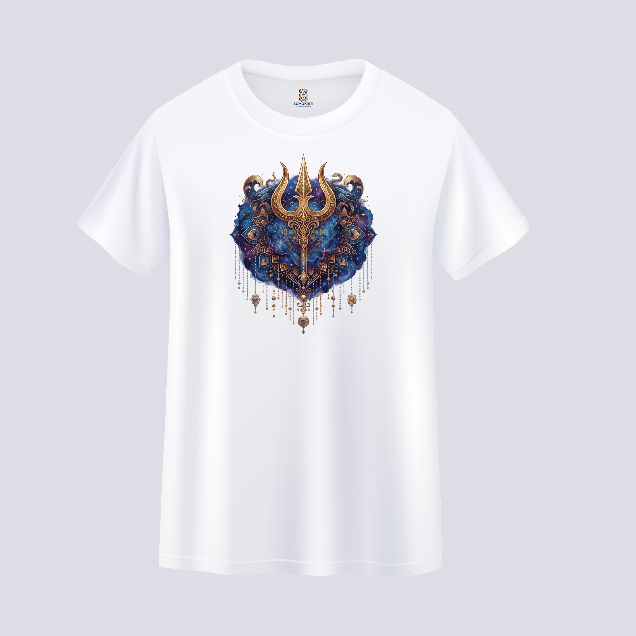Somokriti Unisex Premium Cotton Printed T-Shirt - The Celestial Trident | Regular Fit, Half Sleeve, Round Neck
