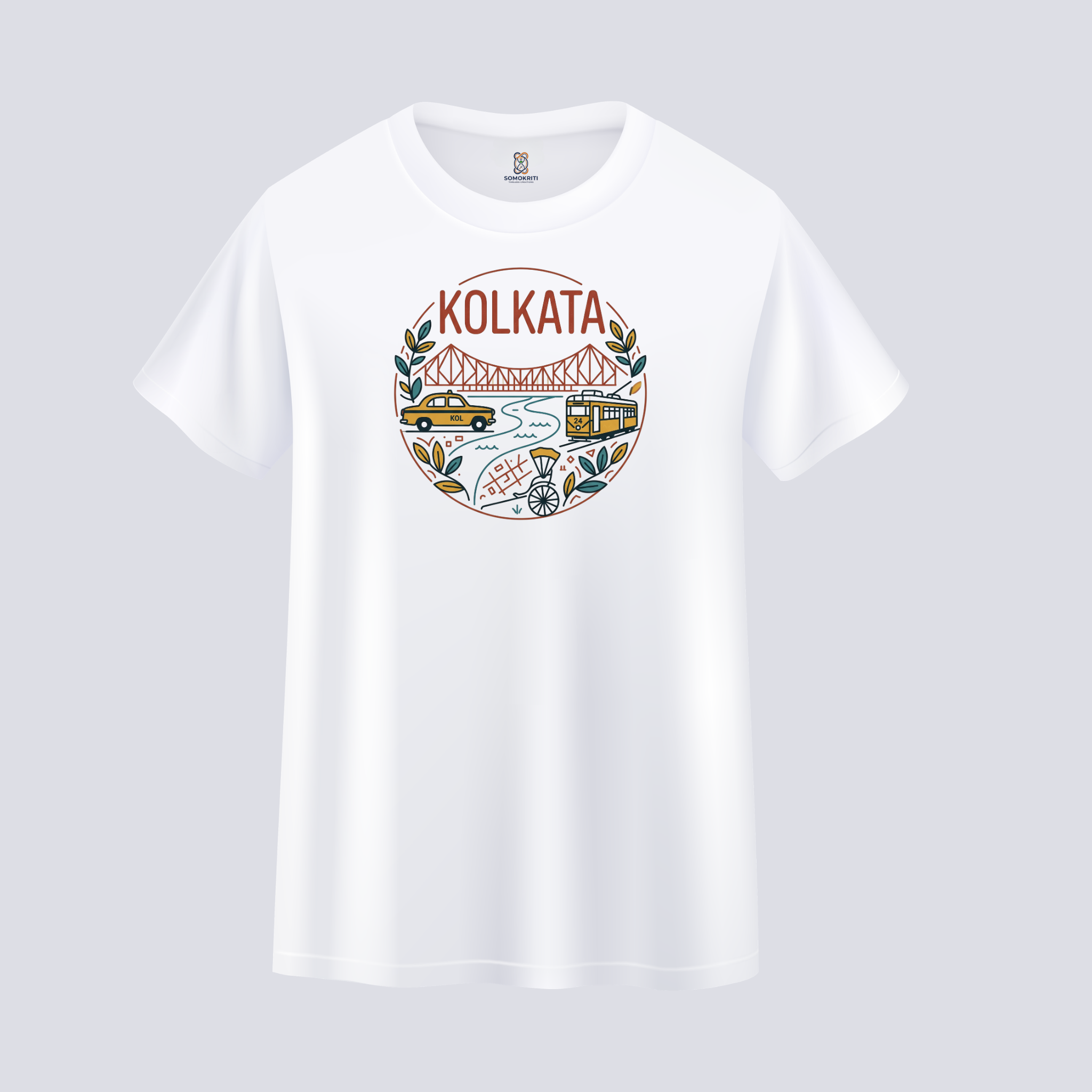 Somokriti Unisex Premium Cotton Printed T-Shirt - The Kolkata Line | Minimalist Heritage | Regular Fit, Half Sleeve, Round Neck