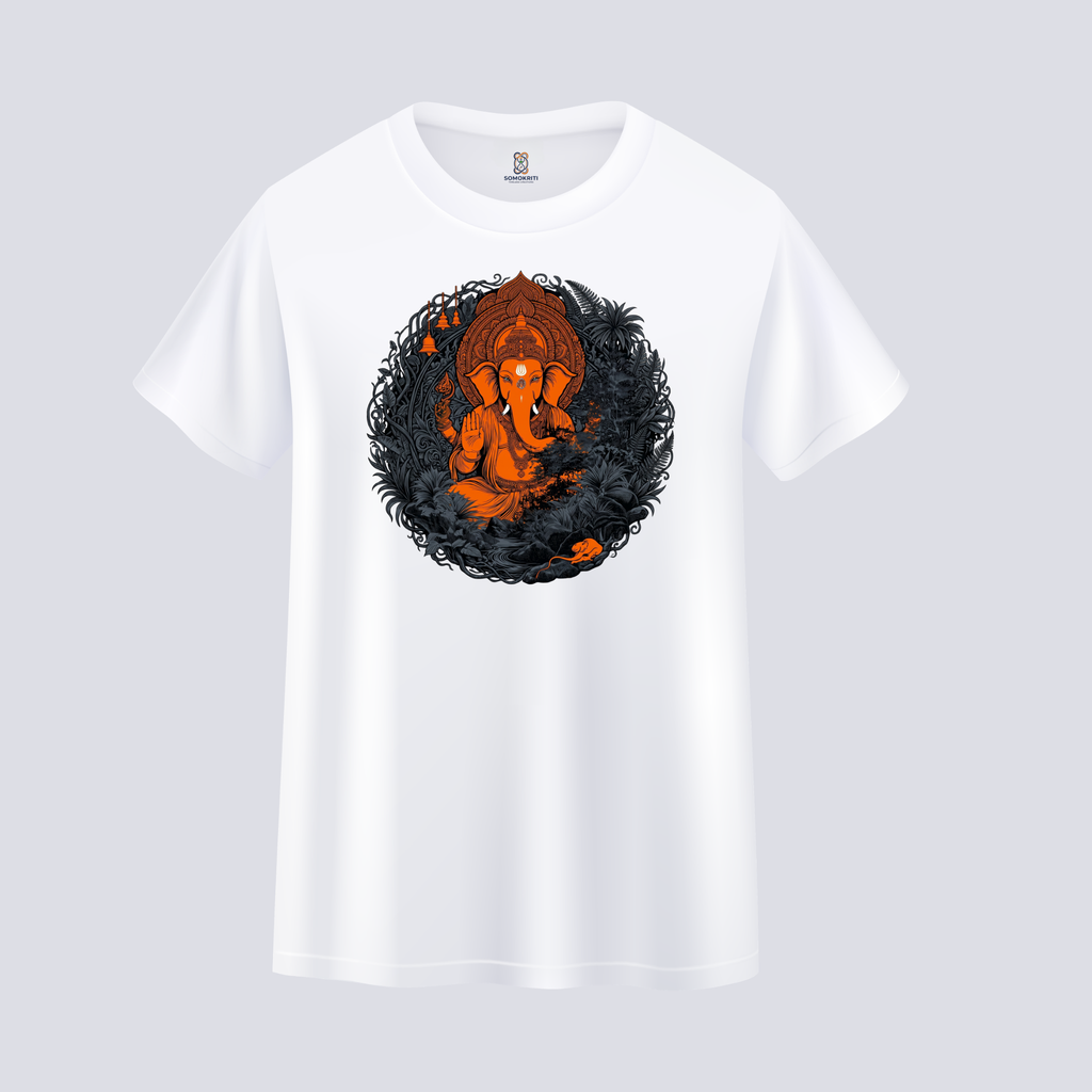 Somokriti Unisex Premium Cotton Printed T-Shirt - The Ganesha Forest Mandala | Regular Fit, Half Sleeve, Round Neck