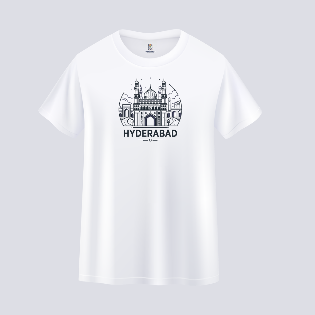 Somokriti Unisex Premium Cotton Printed T-Shirt - The Nizami Grandeur | Hyderabad Cityscape | Regular Fit, Half Sleeve, Round Neck