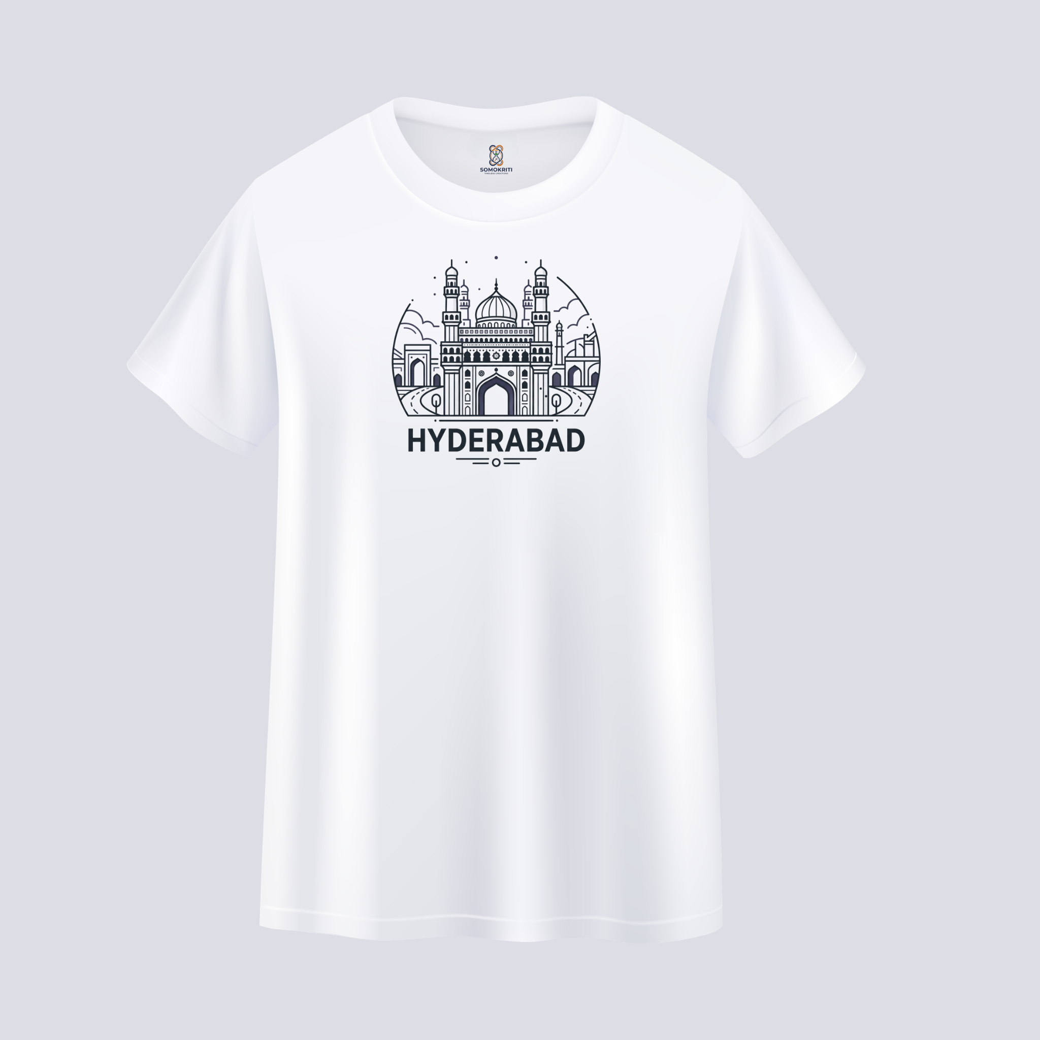 Somokriti Unisex Premium Cotton Printed T-Shirt - The Nizami Grandeur | Hyderabad Cityscape | Regular Fit, Half Sleeve, Round Neck